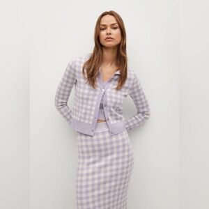 Mango Lavender Knit Checkered Cardigan